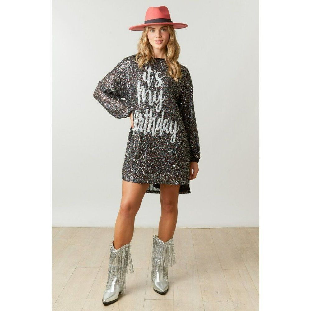 Fantastic Fawn Birthday Behavior Long Sleeve Sequin Dress Rainbow IFKD54516-01 - Picture 2 of 6